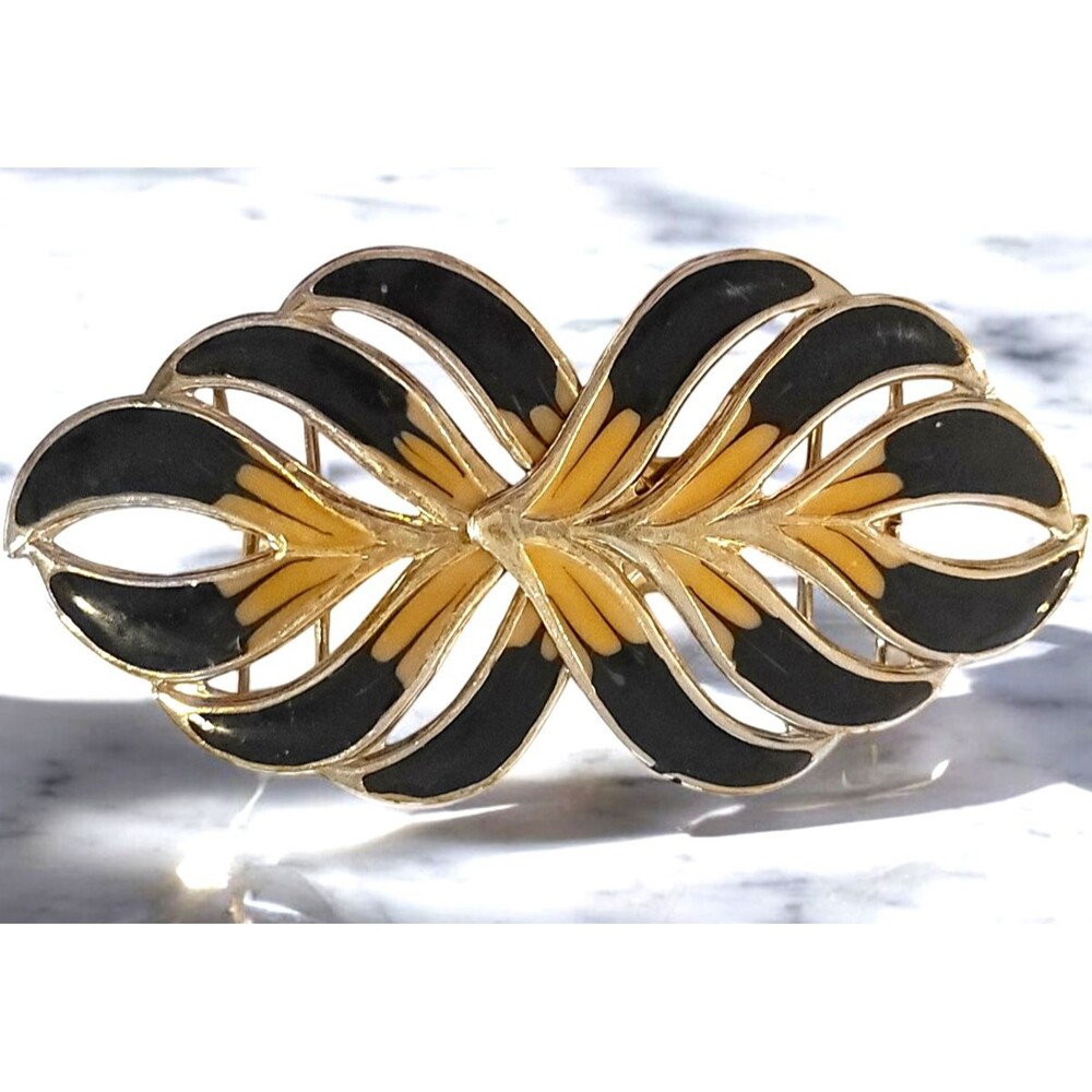 Vintage Black and Yellow Leaf 2 Piece Interlocking Belt Buckle